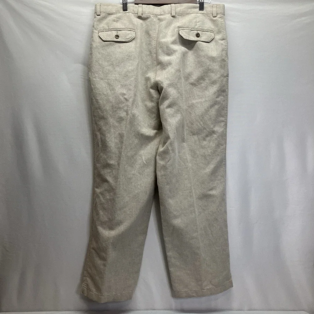 Dockers Mens Tan RECODE Stonewashed Linen Flat Front Straight Leg Pants Sz 38x32